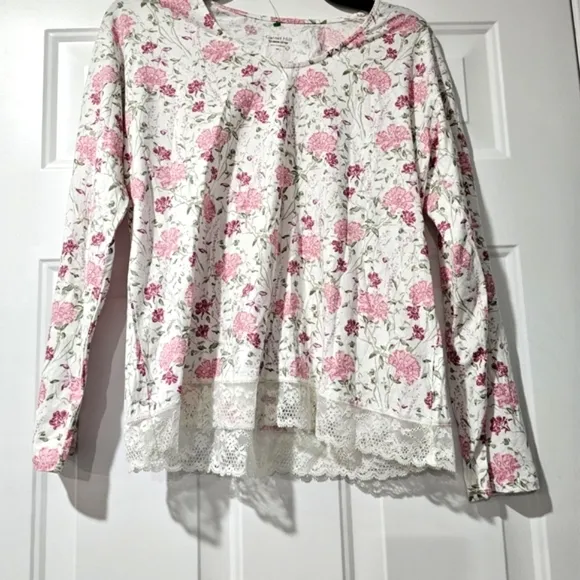 Garnett Hill Floral Lace Trim Pajama Set size XS Green Cotton