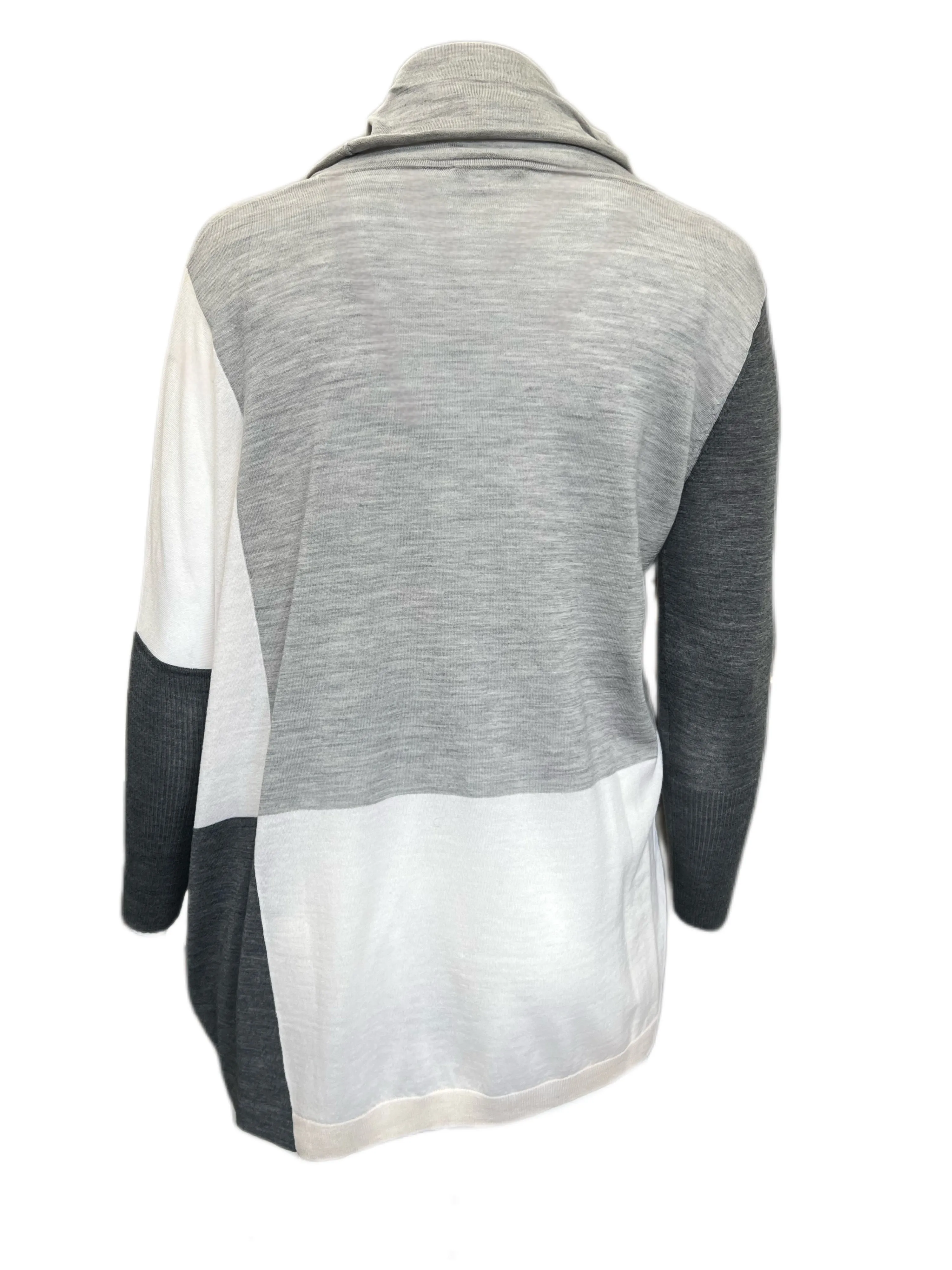 MARINA RINALDI Women's Grey/Cream Azione Colorblock Sweater $465 NWT